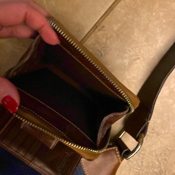 Blue handbag and tan wallet. Great condition. Wallet has coin zipped pocket. - Picture 5 of 5